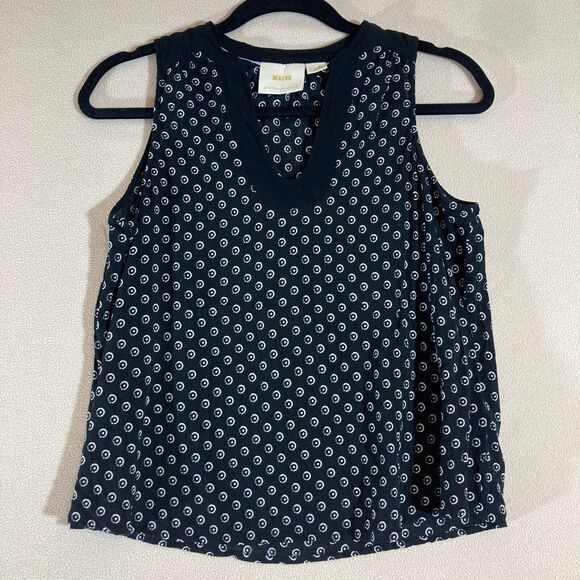 Maeve for Anthropologie Top Sz 4 Black Polka Dot Tank Business Casual Minimalist - Picture 1 of 9